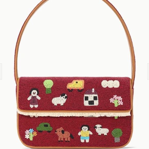 STAUD Handbags - STAUD Red Embroidered Tommy Handbag